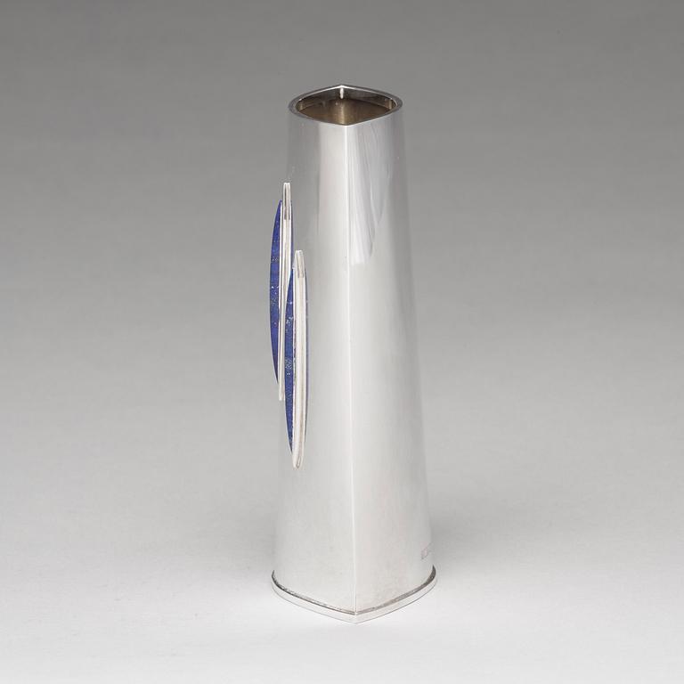 Theresia Hvorslev, a sterling silver vase with lapis lazuli, Lidköping, Sweden 2003.