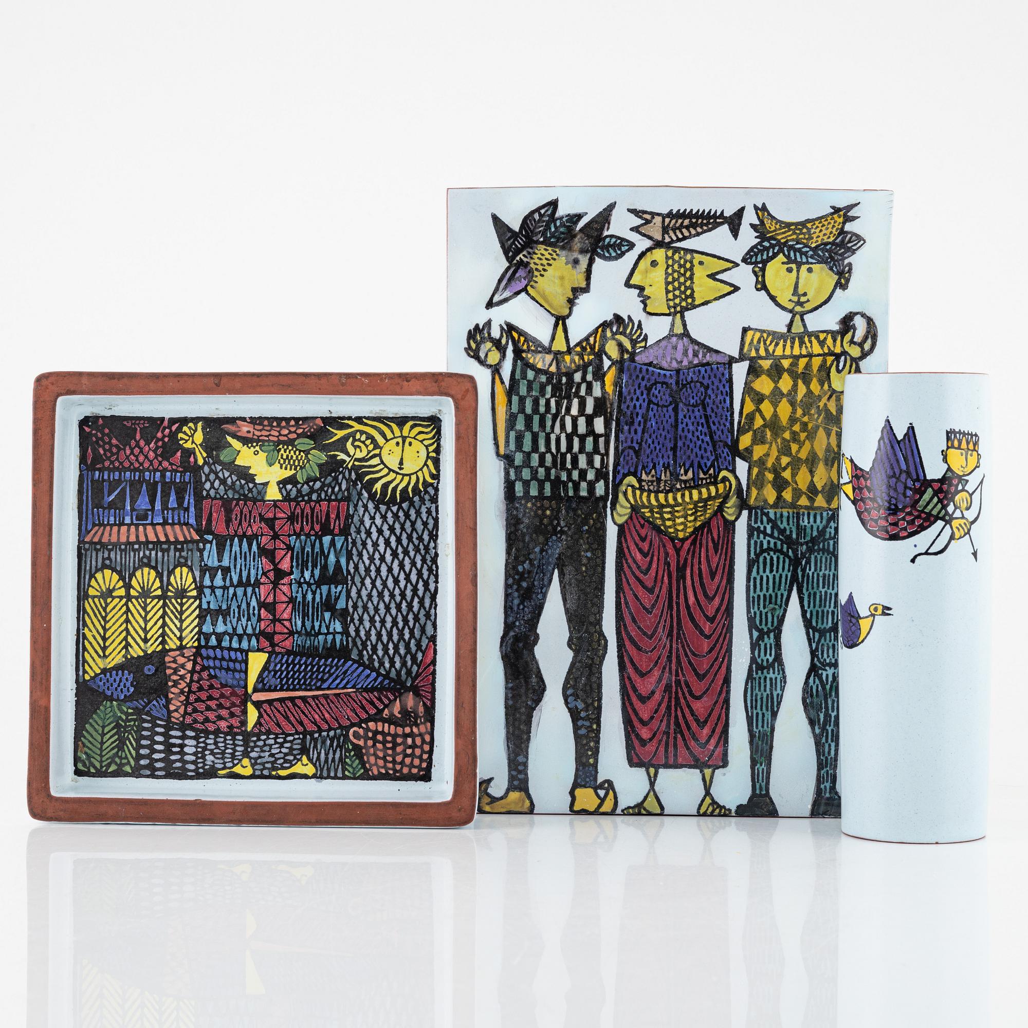 Stig Lindberg, 'Karneval', faience, Gustavsberg's studio (3 pcs).
