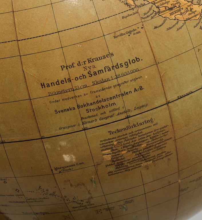 JORDGLOB, Prof. dr Krauses nya Handels- och Samfärdsglob. 1900-talets första hälft.