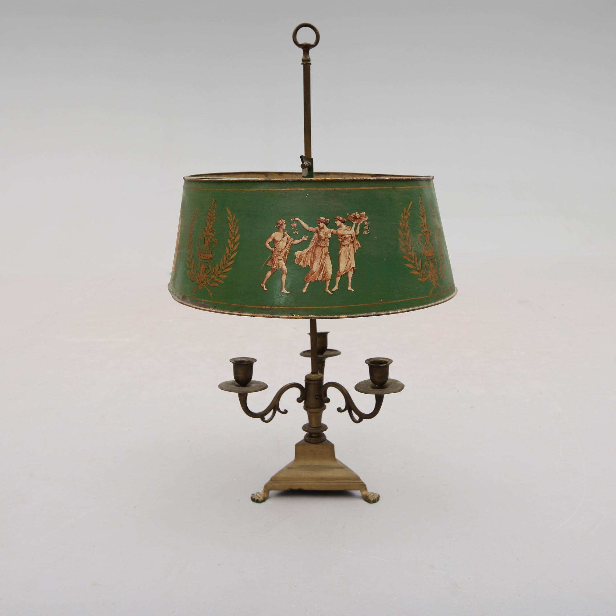 BOUILLOTTELAMPA, mässing, omkring år 1900.