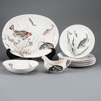 FISKSERVIS, 11 delar, flintgods, "Fish", Johnson Bros, England, 1900-talets andra hälft.