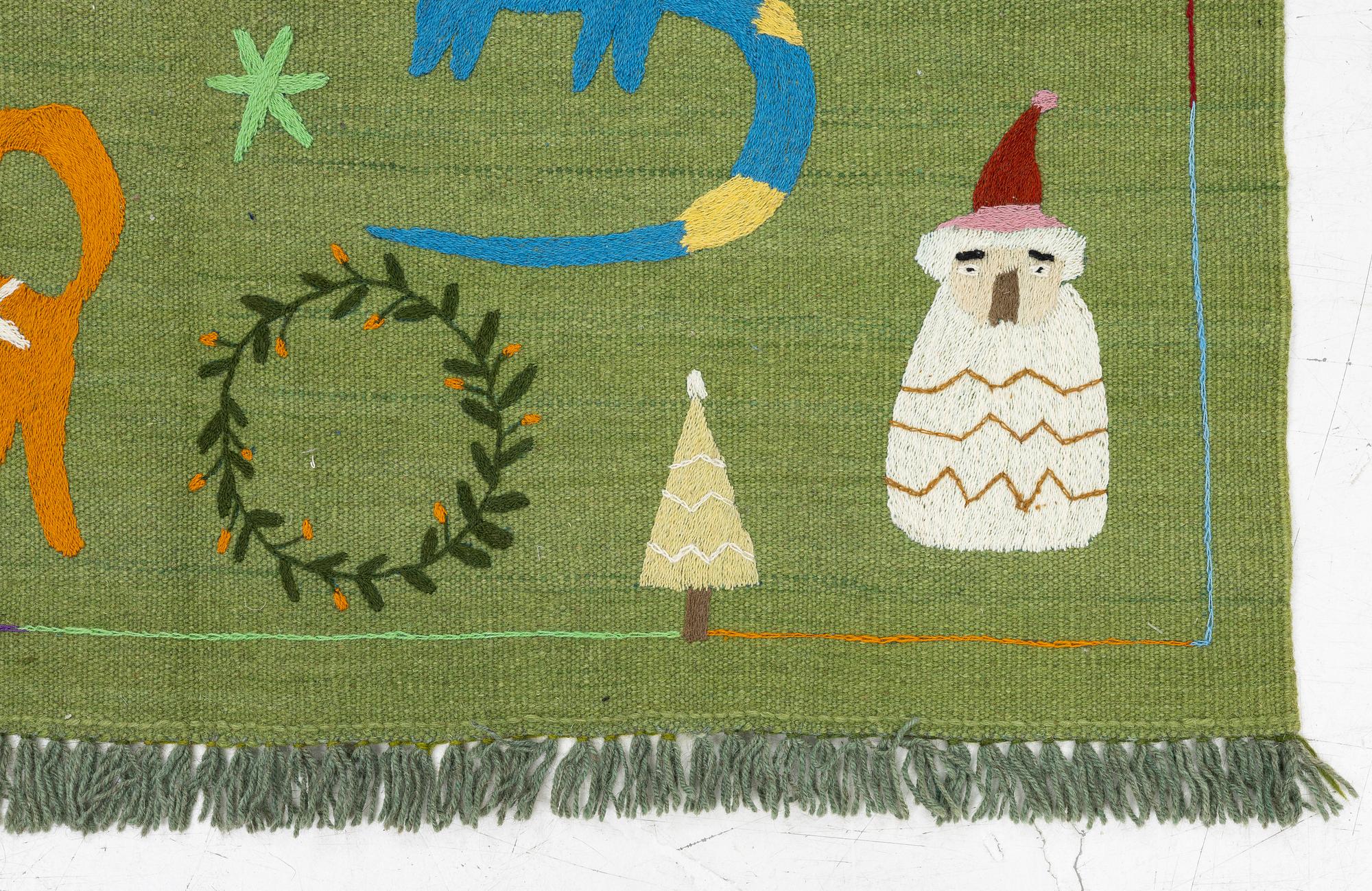 Rug, hand-embroidered Kelim, c. 174 x 122 cm.