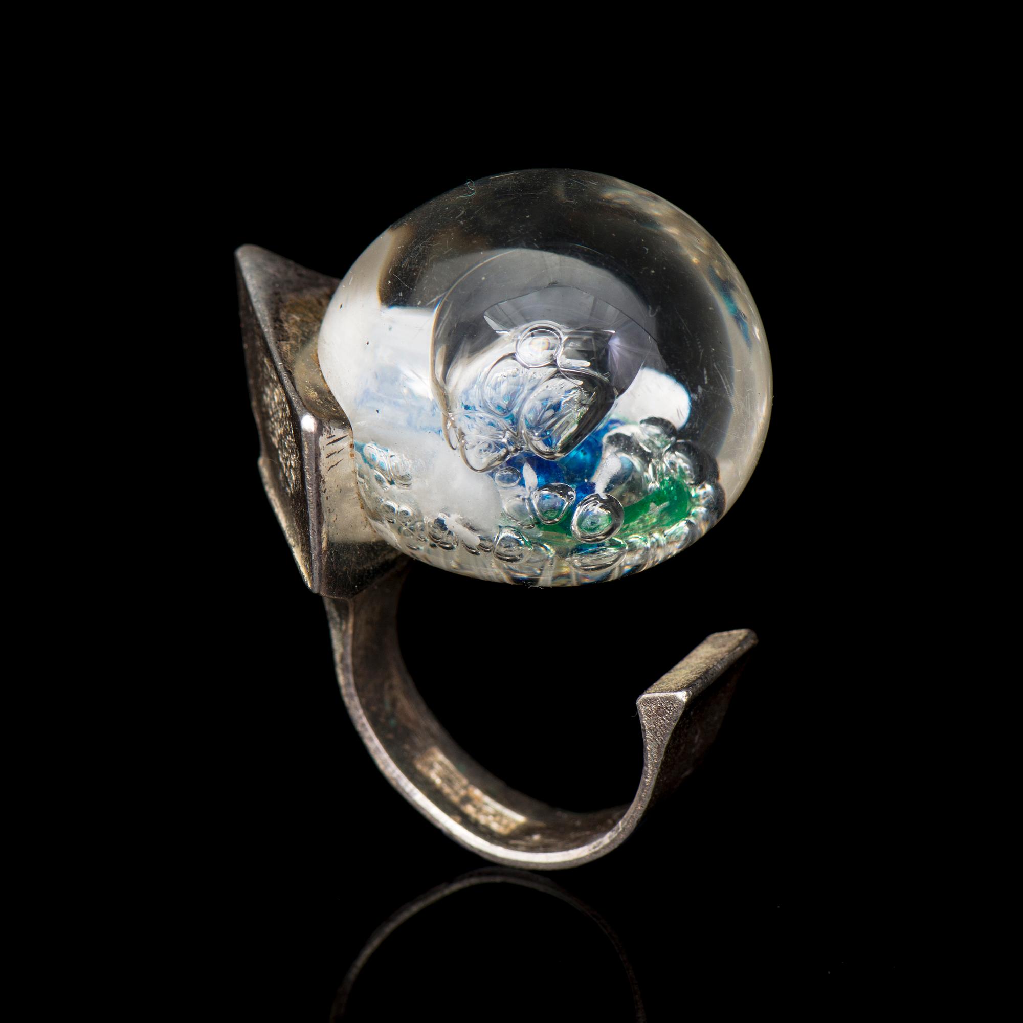 A BJÖRN WECKSTRÖM RING, "Petrified lake", silver, acrylic. Lapponia 1972.