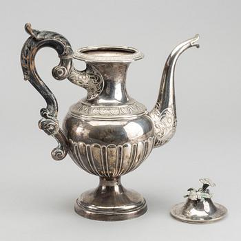 A Swedish Late Empire 19th century silver coffee pot, mark of C Nyström Stockholm 1843, total weight 1194 gr.