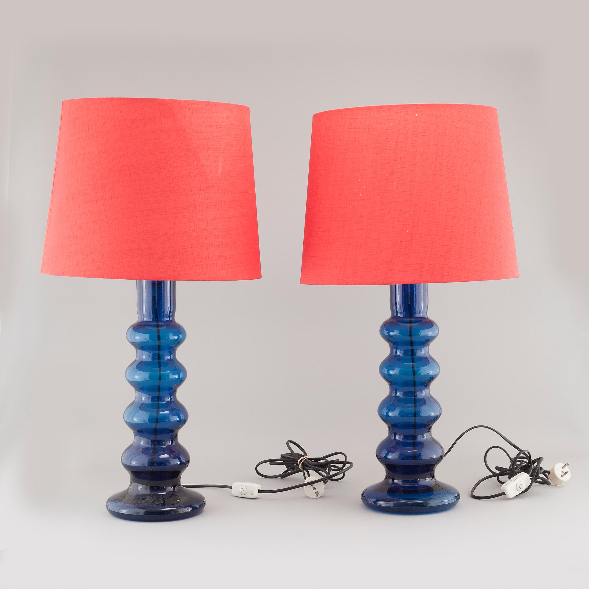 One pair of glass table lamps, probably Luxus, 1960s/70s.