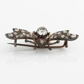 Brooch with white paste stones and tiger's eye.