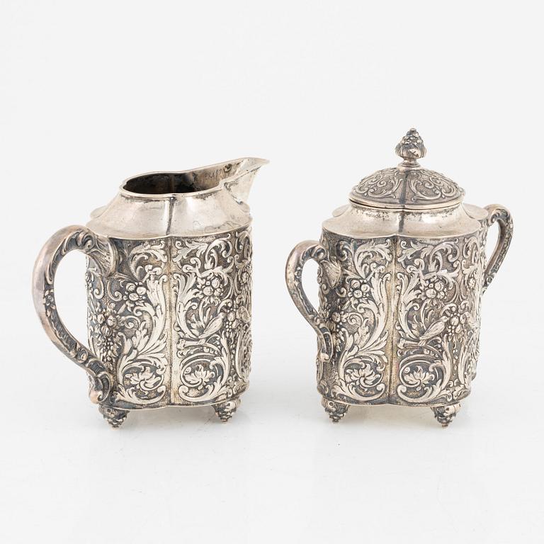 A silver tea and coffee set with tray, Germany, early 20th century.