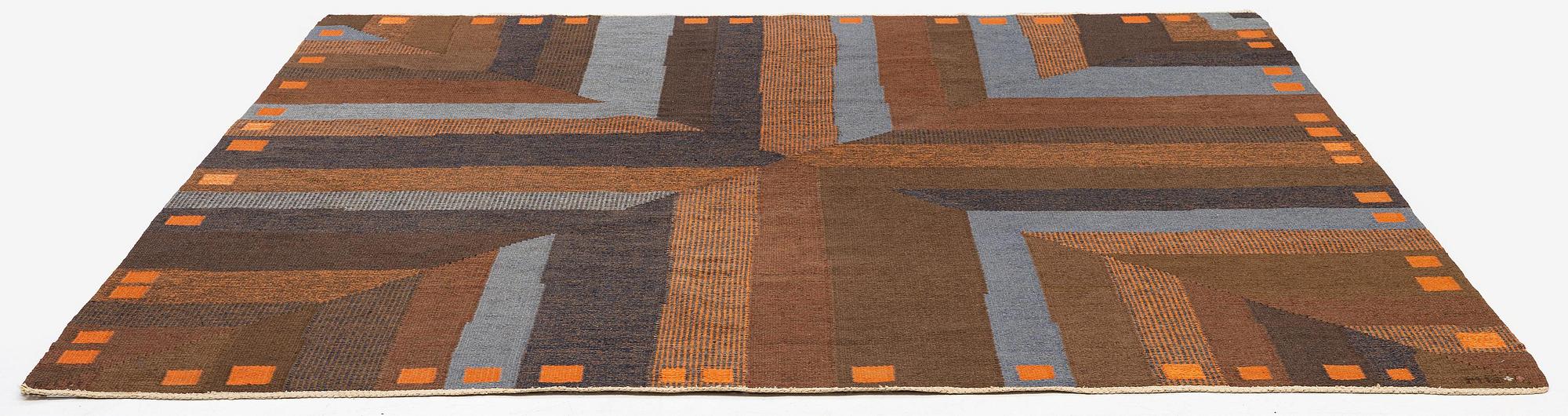 Margareta Grandin-Nettles, a carpet, flat weave, c. 278 x 275 cm, signed GLH MG.
