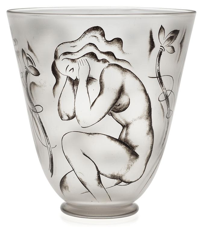 A Vicke Lindstrand painted vase, Orrefors 1930.
