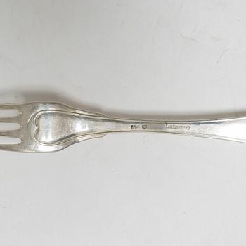Carl Magnus Ryberg, matgafflar, 6 st, silver, gammalsvensk modell, Stockholm 1818.