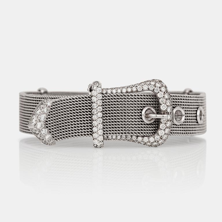 A Tiffany & Co brilliant-cut diamond bracelet in the shape of a belt. Total carat weight circa 3.00 cts.