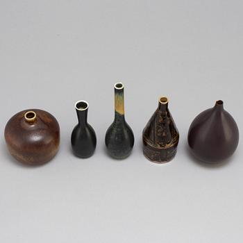 CARL-HARRY STÅLHANE, 5 unique stoneware vases, Rörstrand.