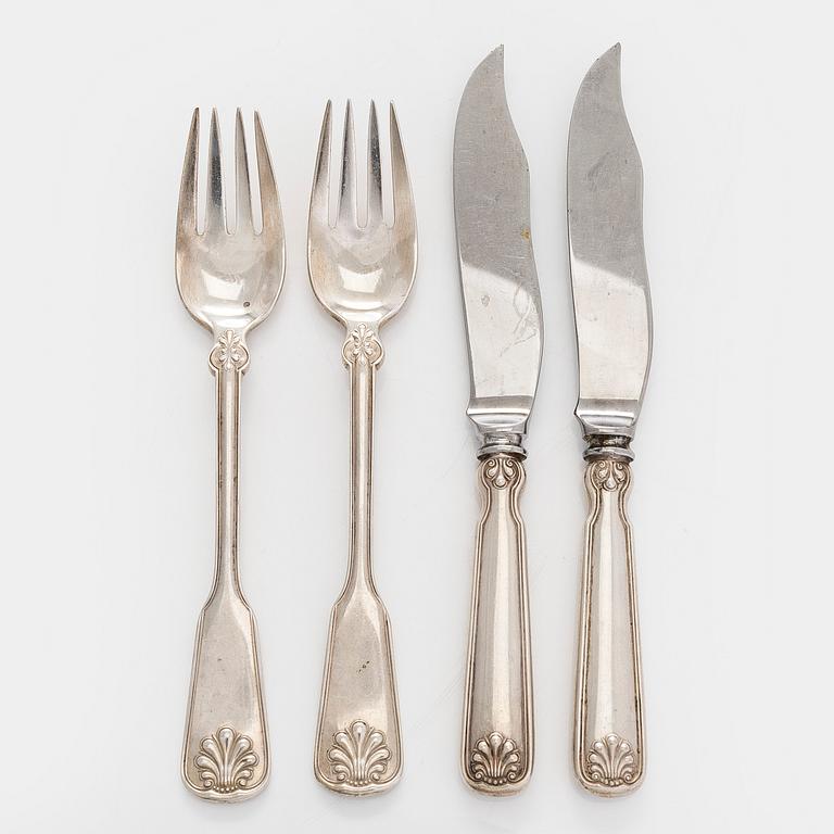 Tiffany & Co, Two pairs of sterling silver fish cutlery set.