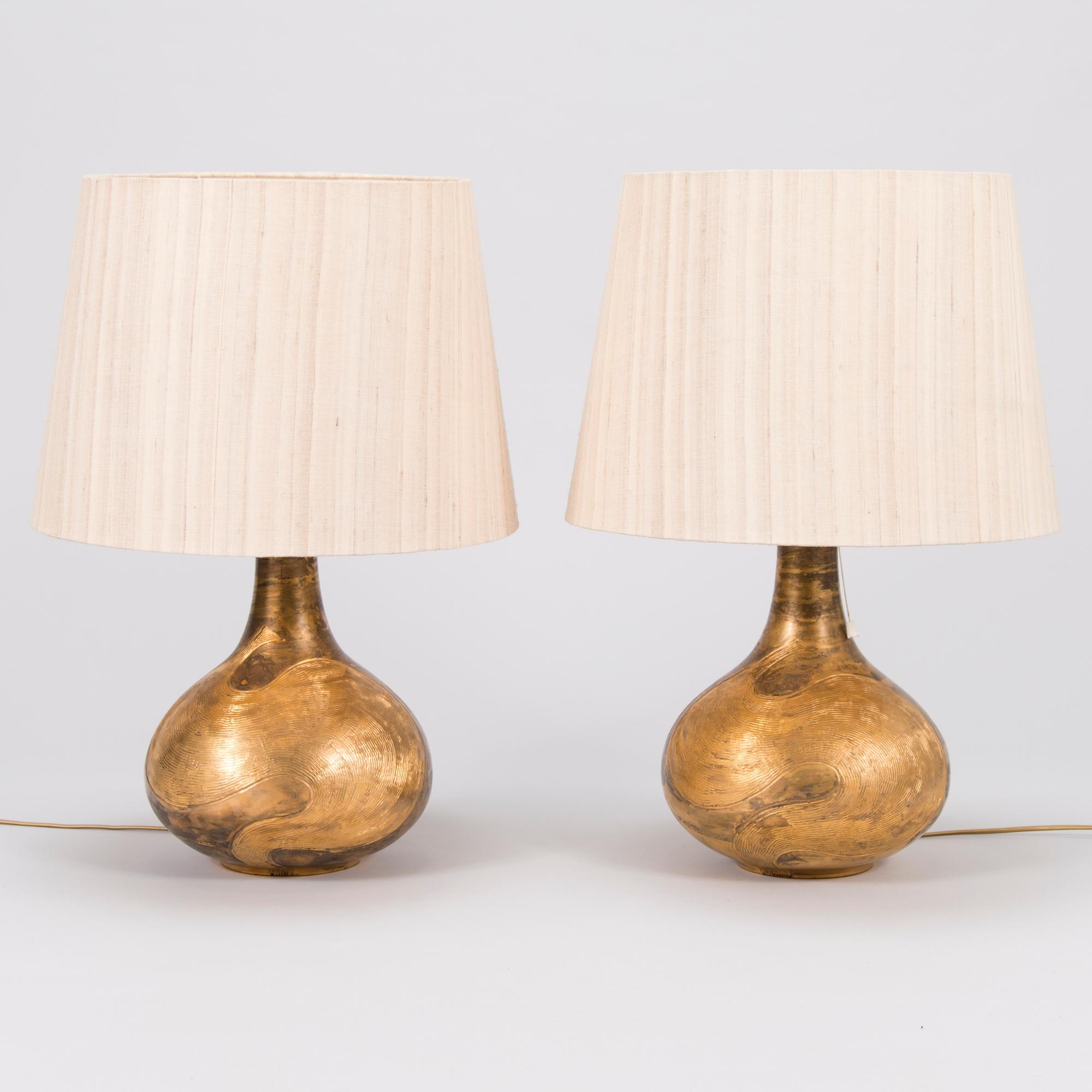 A pair of ceramic tablelamps by Kauko Forsvik, signed 'KAGE', Finland.