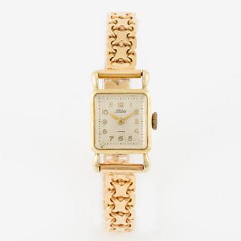 Miba, wristwatch, 14K gold, bracelet 18K gold, 17 mm.