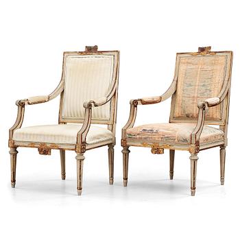 45. A pair of Gustavian late 18th century armchairs.