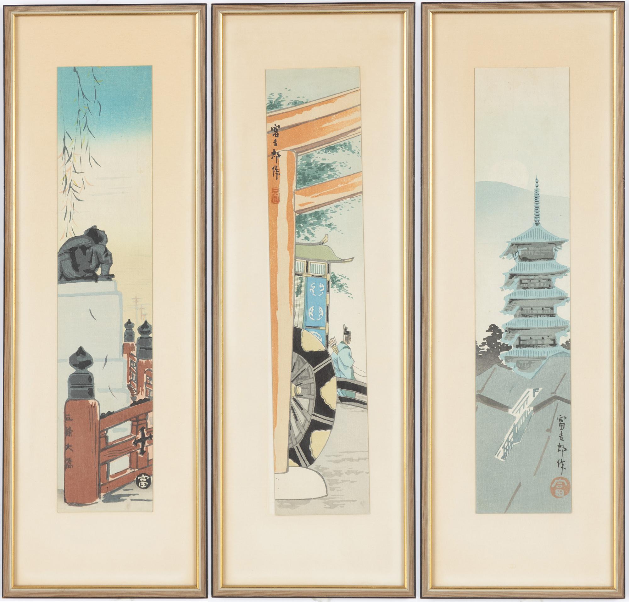 Tomikichirō Tokuriki, Motif of a temple and sculpture.