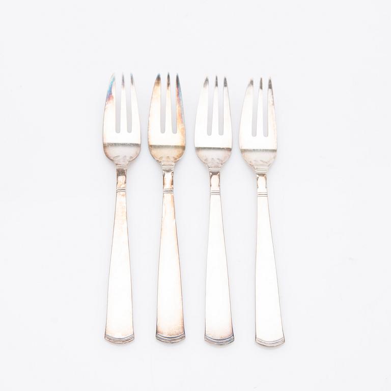 Dessertgafflar, silver, 12 st, Rosenholm, GAB, Stockholm, 1958-1960.