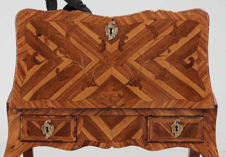 A Louis XV middle 18th Century bureau de pente by Jean-Pierre Latz, signed underneath two times "I P LATZ".