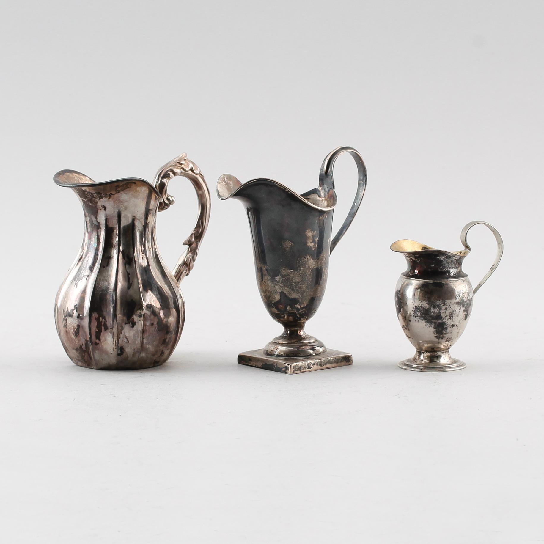 GRÄDDKANNOR, 3 st, silver, 1800-/1900-tal. Vikt ca 226 g.