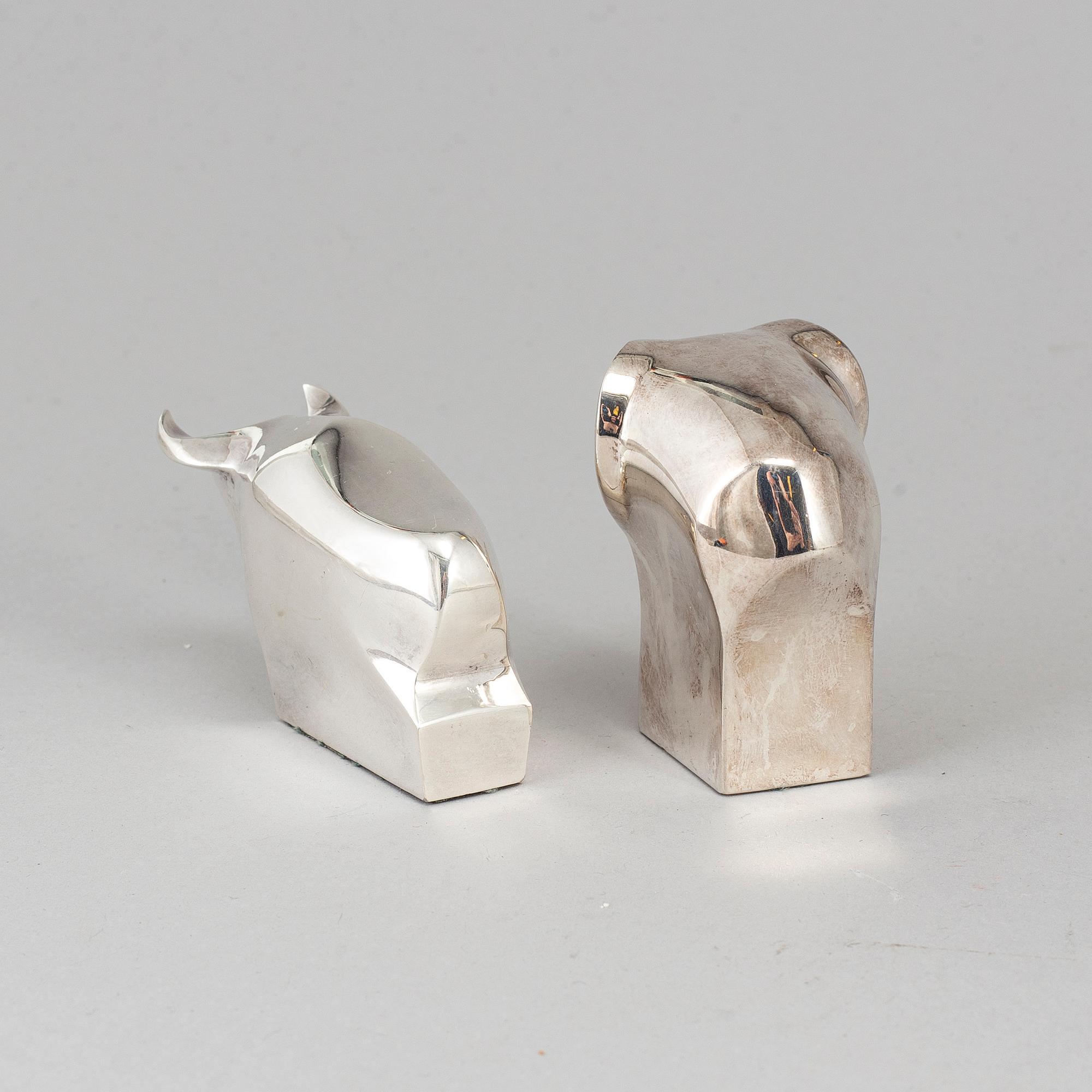 Two electro plated zinc figurines from Dansk Designs, Japan.