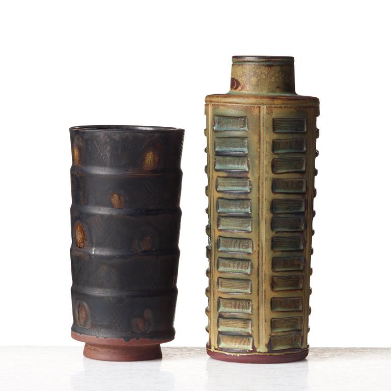 Wilhelm Kåge, two "Farsta" stoneware vases, Gustavsberg 1936 and Gustavsberg studio, Sweden 1950.