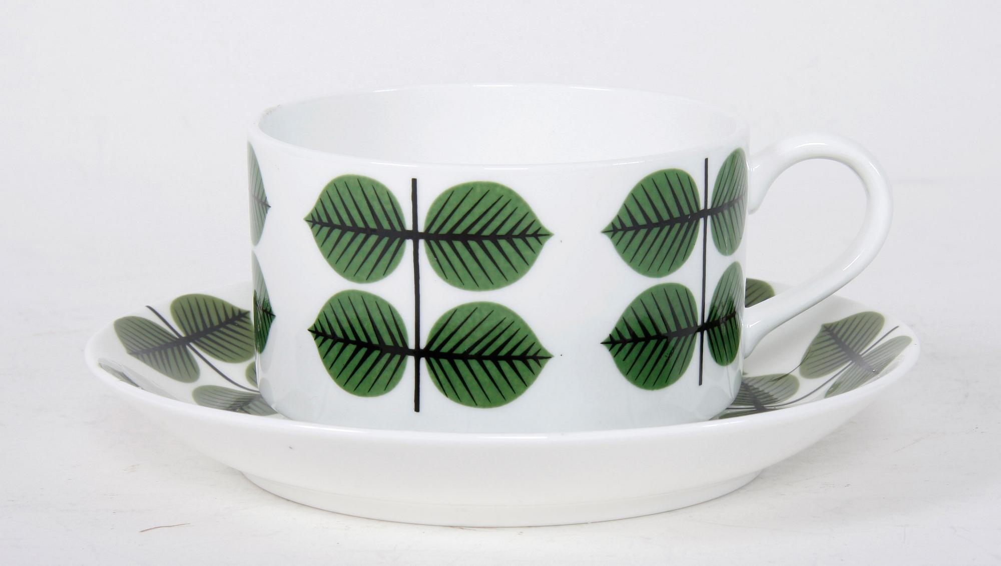 KAFFEKOPPAR, 6 st, benporslin, "Berså", Stig Lindberg, Gustavsberg, 2000-tal.