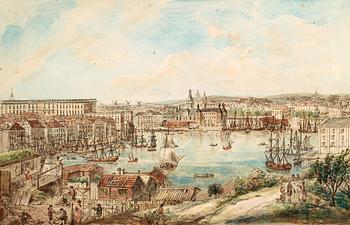 376. Martin Rudolf Heland Attributed to, View over Skeppsbron, Stockholm.