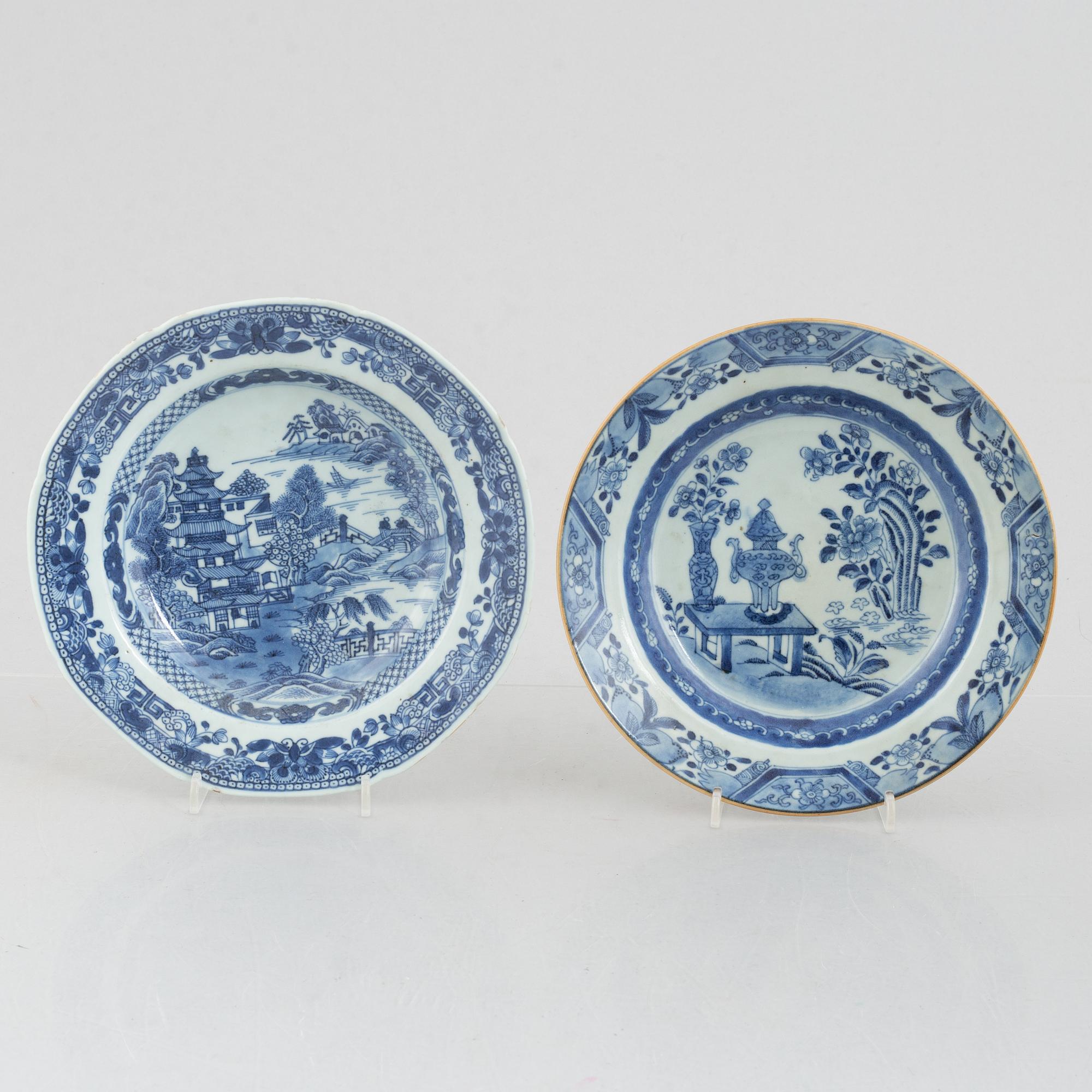 Tallrikar, 6 st, kompaniporslin, Kina, Qianlong (1736-95).