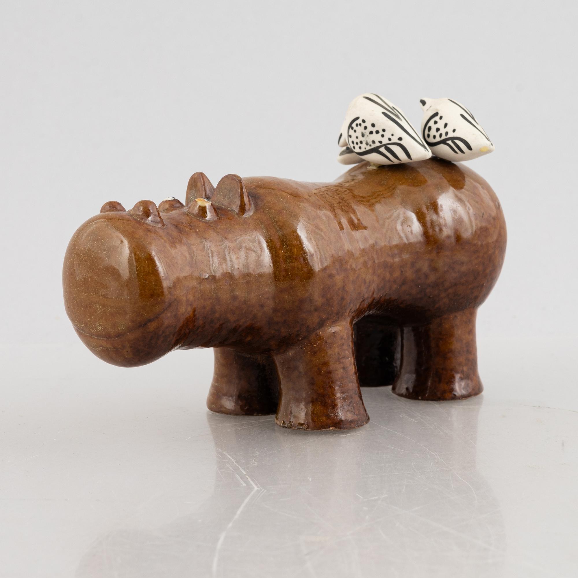 Lisa Larson, a 'Flodhäst med fåglar' (Hippo with Birds) figurine, Gustavsberg, 1966-70.