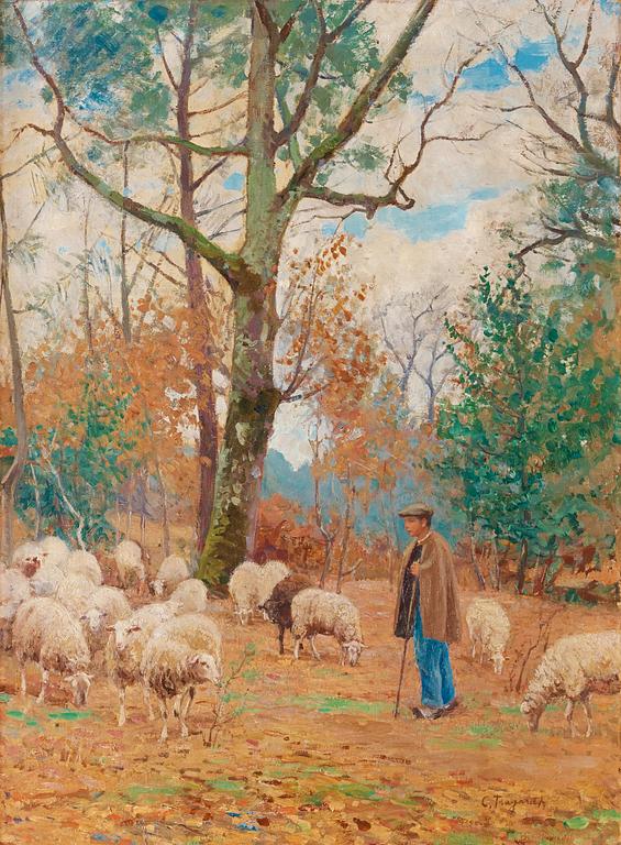 Carl Trägårdh, Autumn landscape with shepherd.