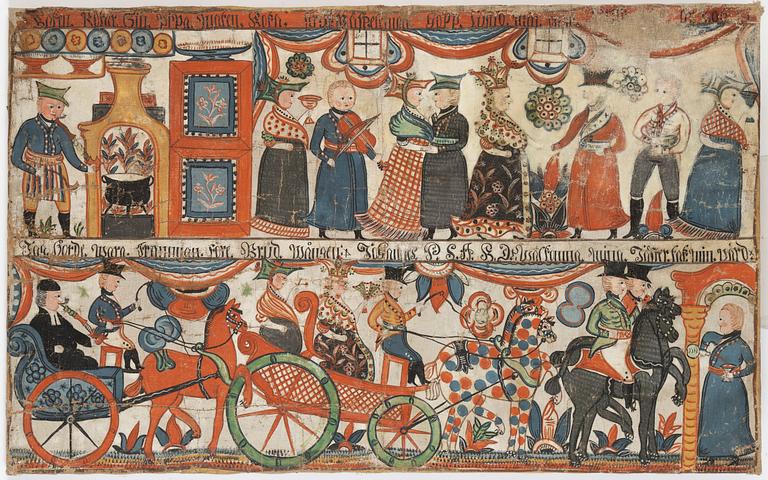 Bonadsmålning, Sydsverige, daterad 1806. Limfärg på duk.