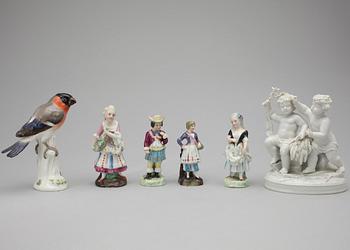 FIGURINER, 6 st, porslin, bland annat Meissen, 1900-tal.