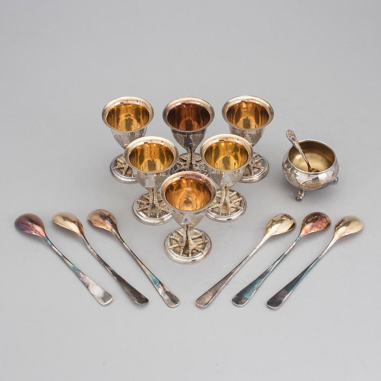 ÄGGSERVIS, nysilver, Otto Lindberg, Stockholm, 1900-talets början.