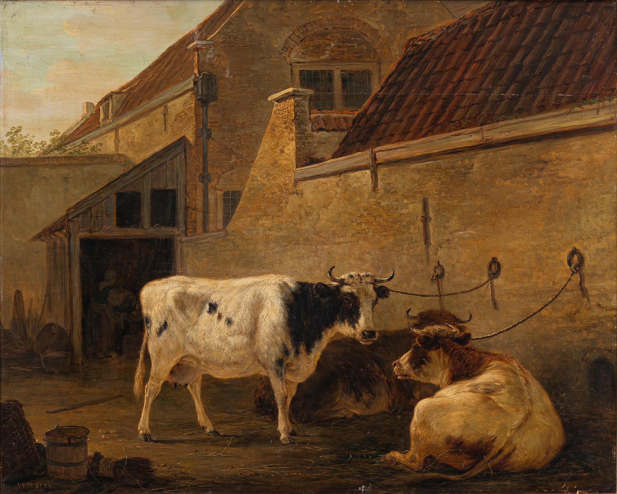 Jacob van Strij (Stry), Cows by a Barn Wall.