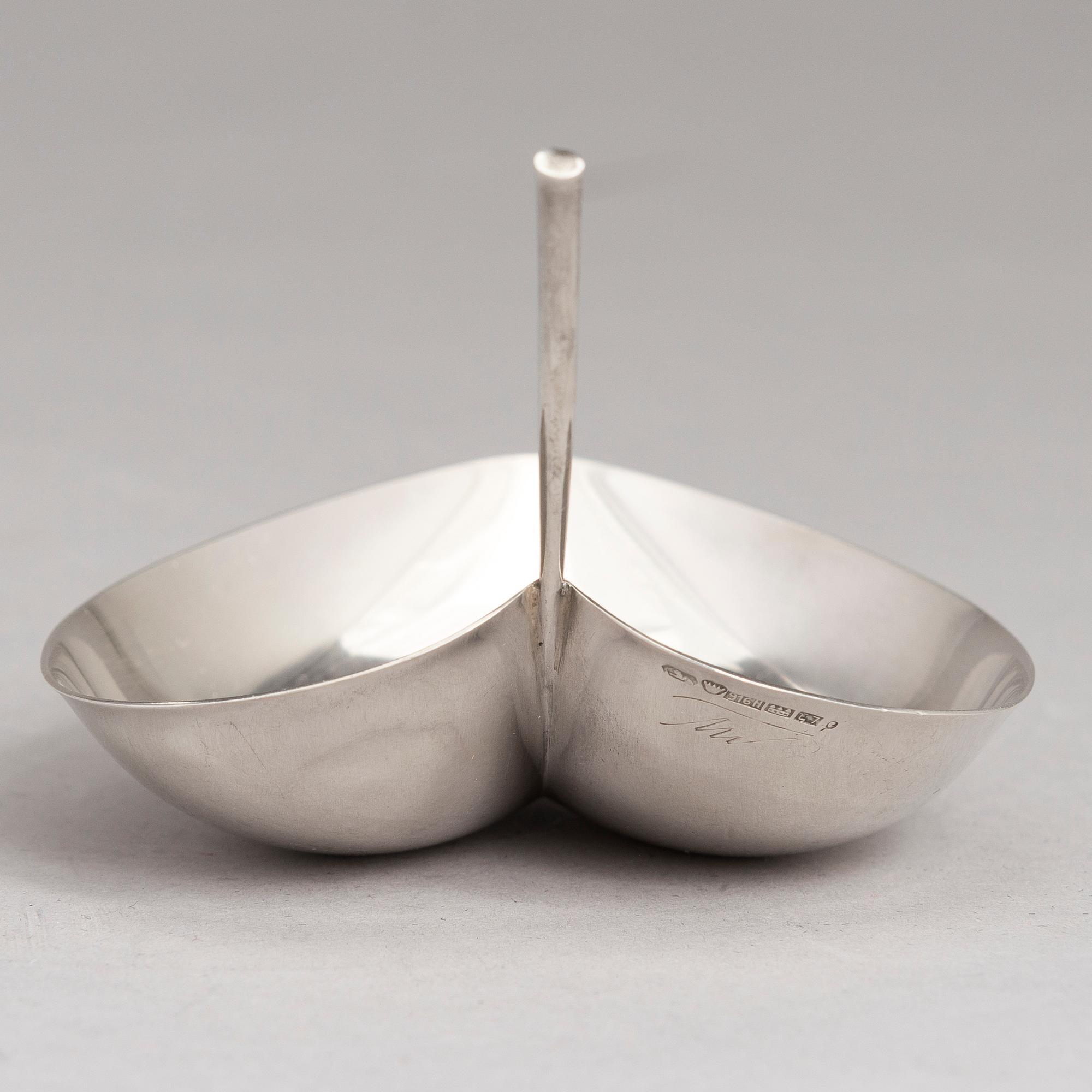 TAPIO WIRKKALA, A leaf shaped silver bowl, marked TW, Hämeenlinna, Finland 1958.