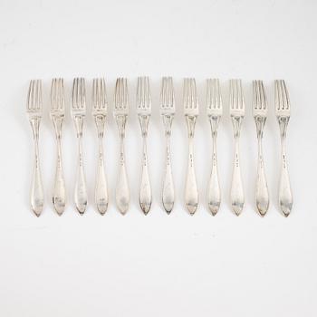 A set of twelve silver forks, model 'Svensk spetsig', CG Hallberg, Stockholm, 1922.