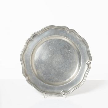 Bowl and 2 plates, pewter, various masters, Stockholm.