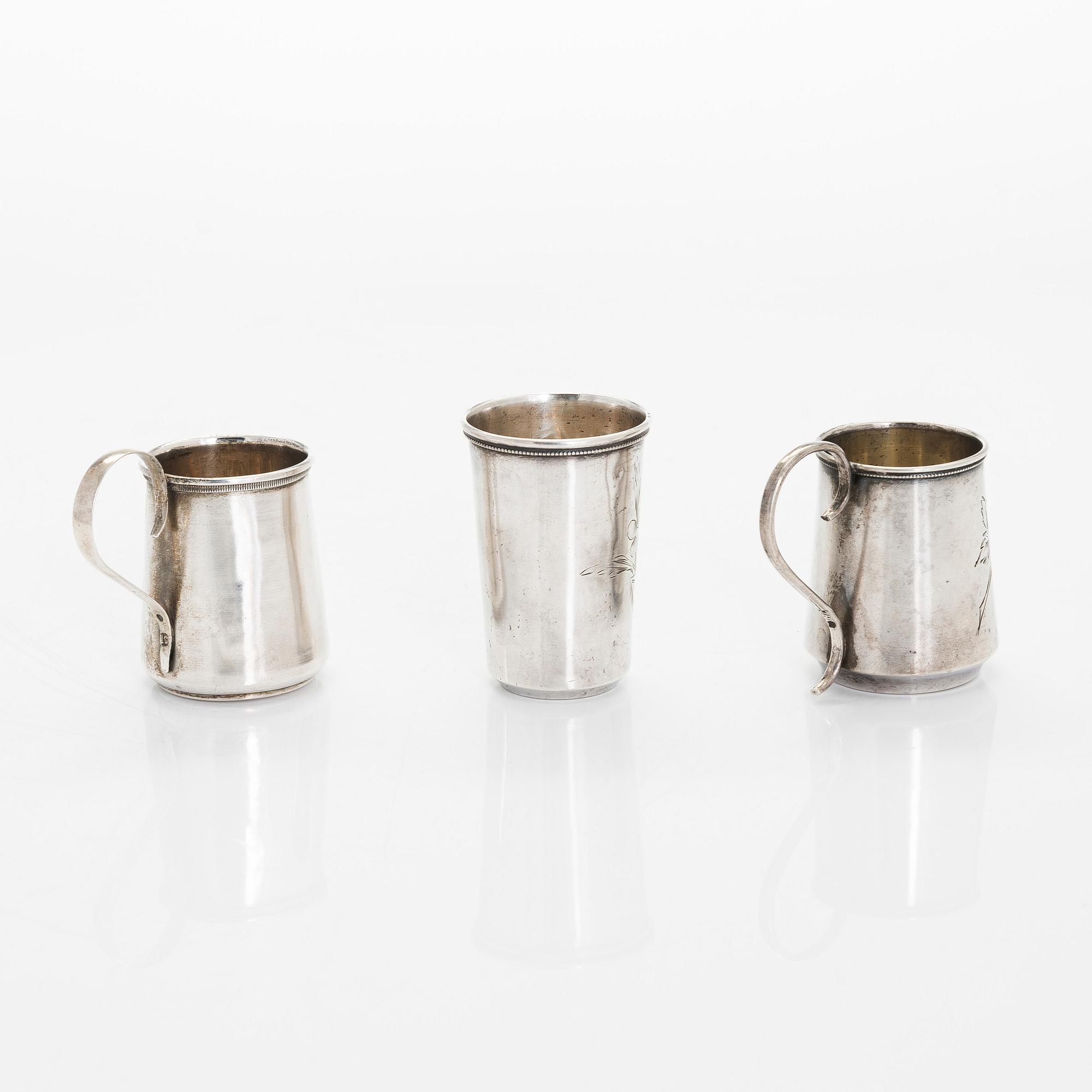 Sockerskål och bägare, 3 st, silver, Moskva tidigt 1900-tal.
