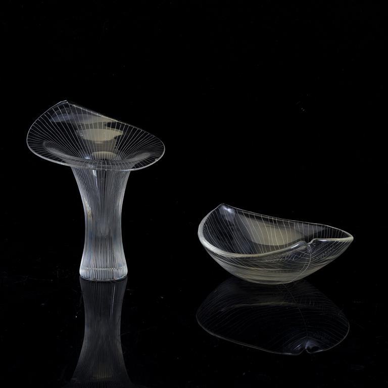 TAPIO WIRKKALA, a 'Kantarell' glass vase and a bowl, signed, Iittala, Finland, second half of the 20th Century.