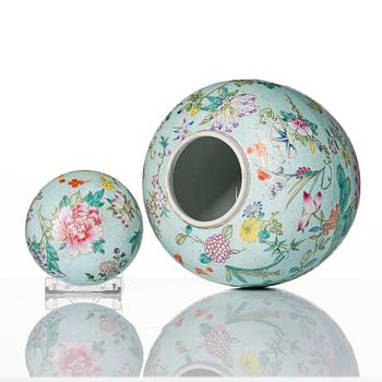 A Chinese mille fleur jar with cover, 20th Century, with Guangxu mark to base.