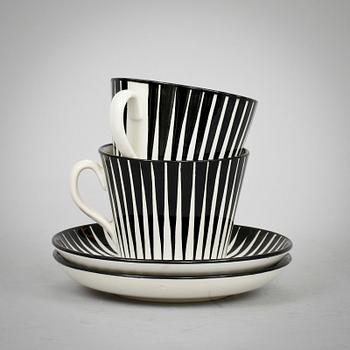 TEKOPPAR MED FAT, ett par, flintgods, "Zebra" Gefle.