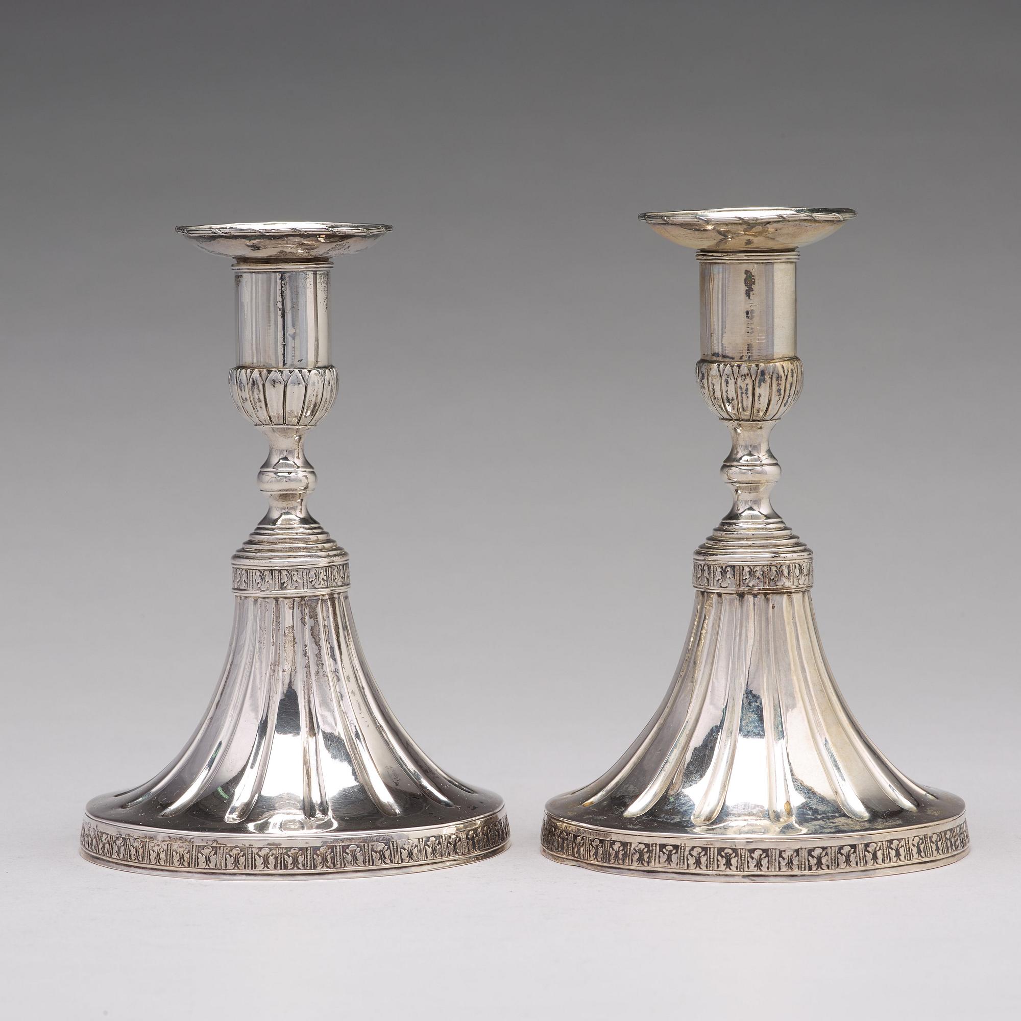 Johan Wasserman, ljusstakar, sk spelstakar, ett par, silver, Lindesberg 1780. Gustavianska.