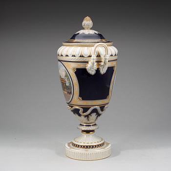 A large Berlin vase with cover, 19th Century.