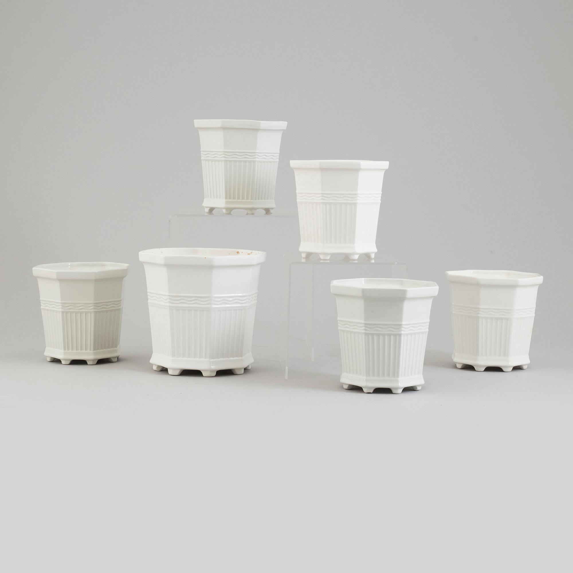 PRINS EUGEN, six porcelain 'Waldemarsudde' flower pots, Gustavsberg.