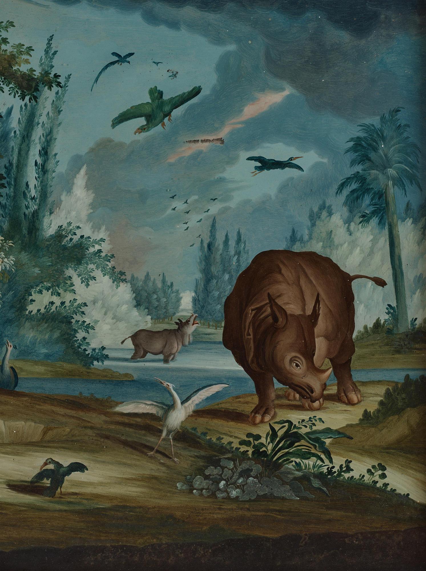 Glass painting, England, 18th century. "The Garden of Eden".