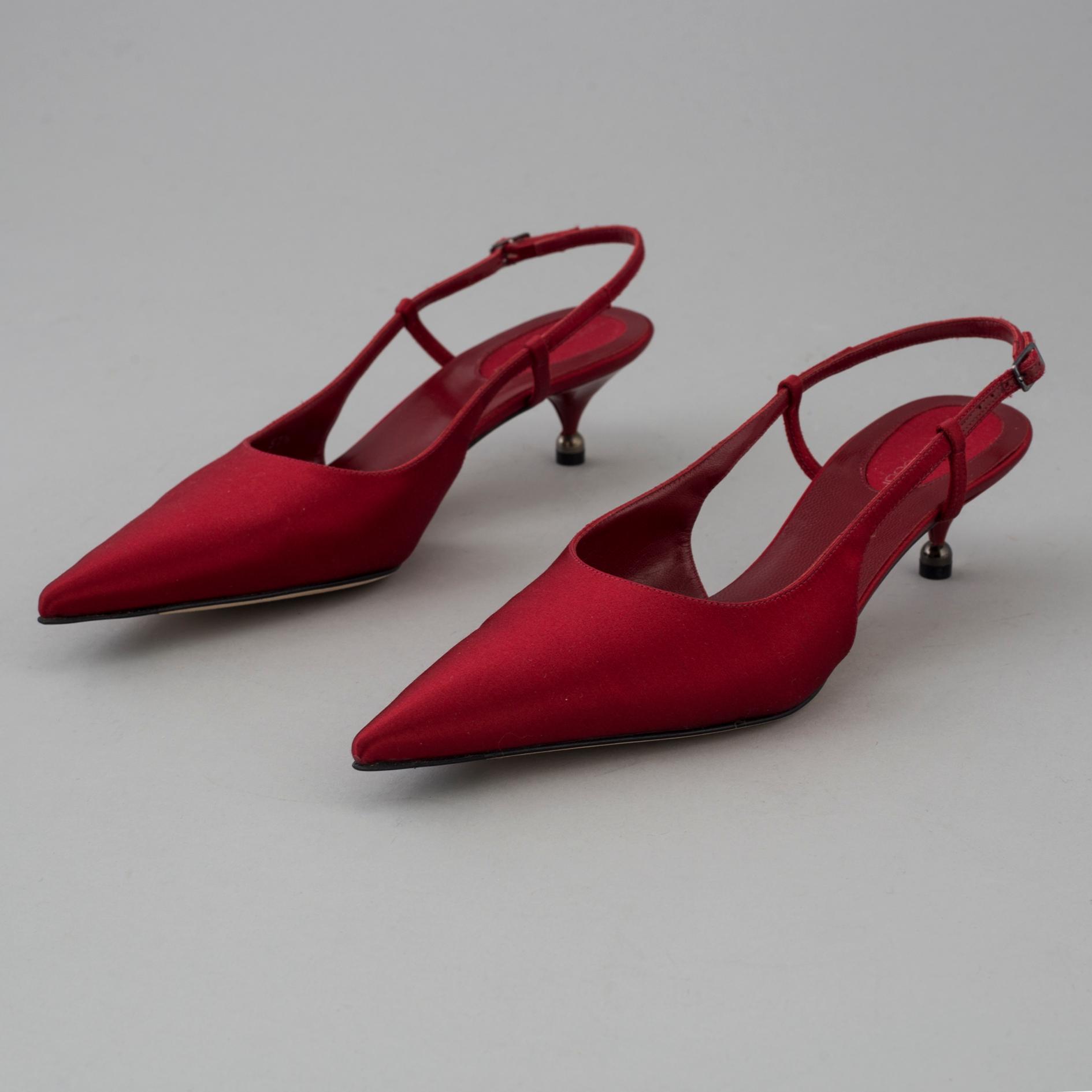 Red silk slingbacks by Sergio Rossi.