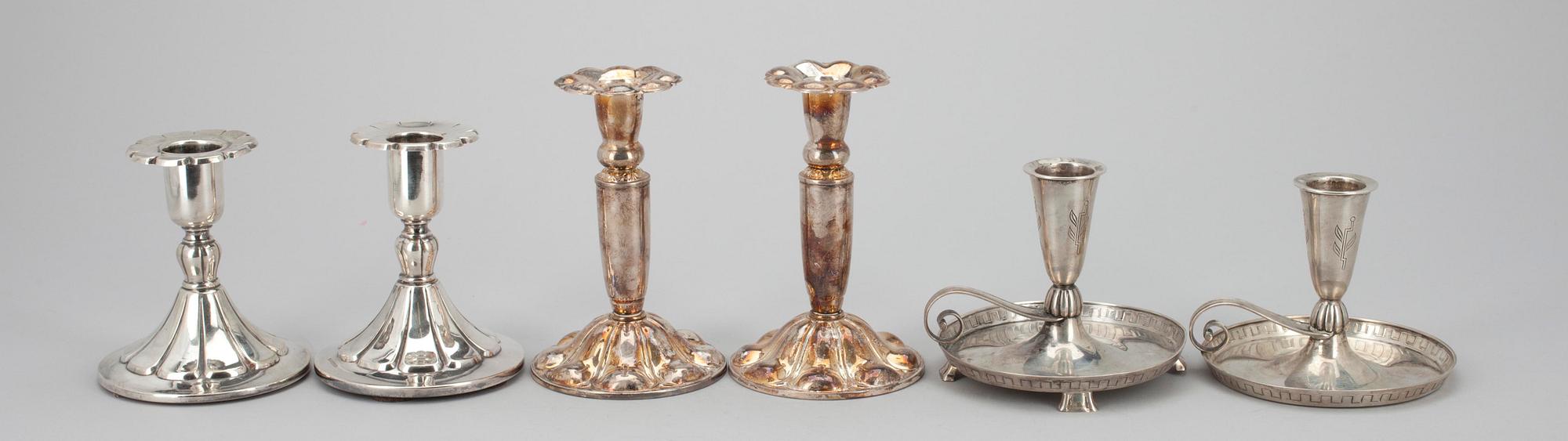 LJUSSTAKAR, 2 par samt 2 snarlika, silver. Finska stämplar 1900-tal.