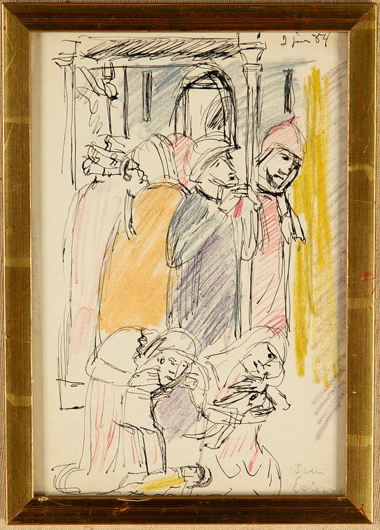 Sven X:et Erixson, mixed media, signed and dated -54.
