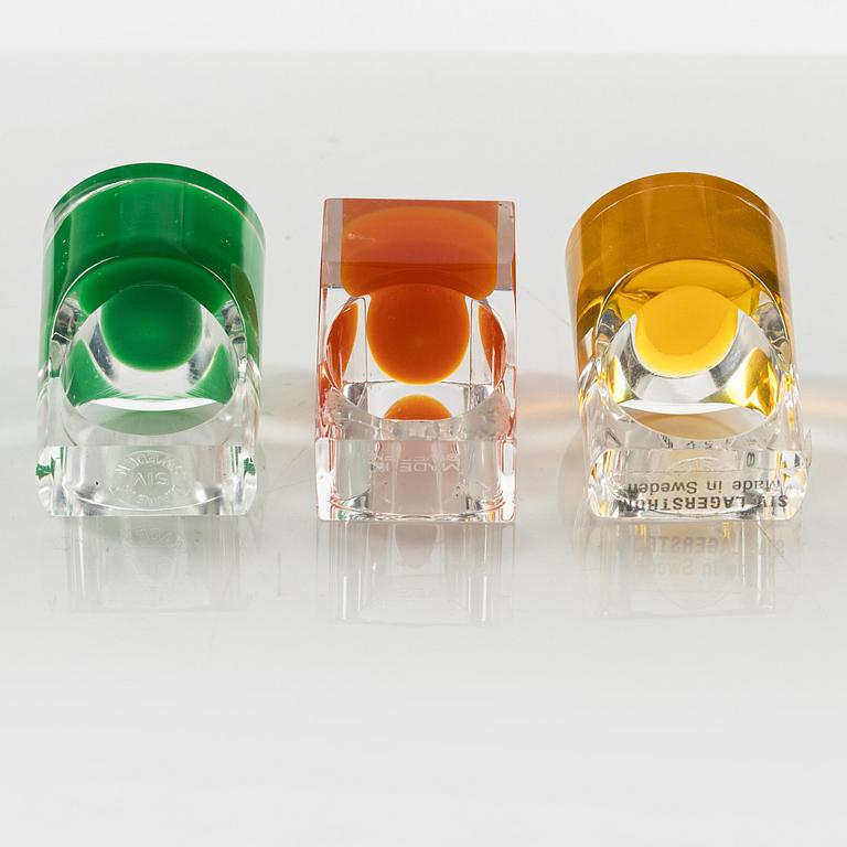 Siv Lagerström, rings, three pieces, acrylic plastic. 1970s.